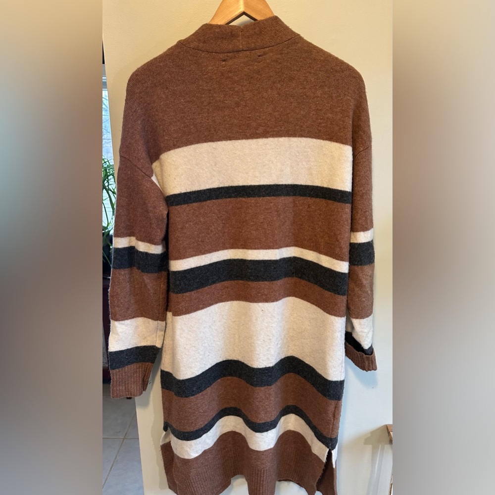 Boho Wool Long Open Cardigan Striped Cozy Sweater Size Medium - Picture 4 of 4